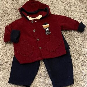 Vintage Baby Headquarters 3-Piece Red & Navy Fleece Outfit, Size 12 Months